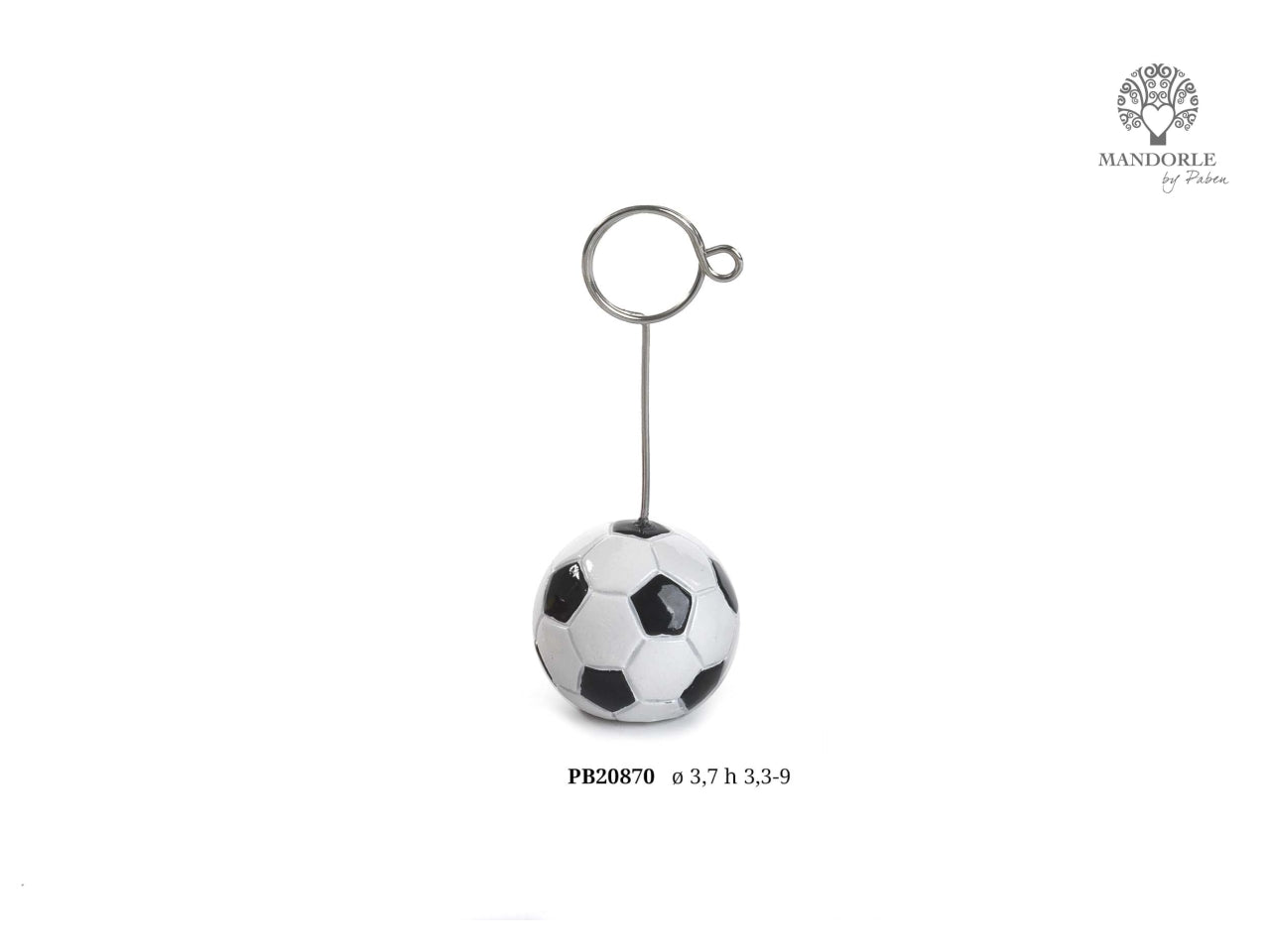Clip portafoto pallone da calcio in resina e metallo bianco-nero 9cm