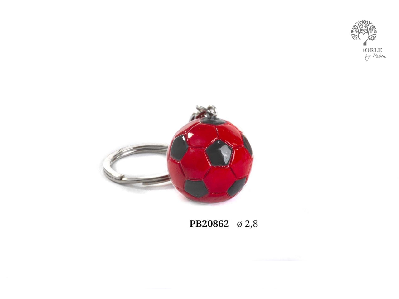 Portachiavi pallone da calcio in resina e metallo rosso-nero 2,8cm