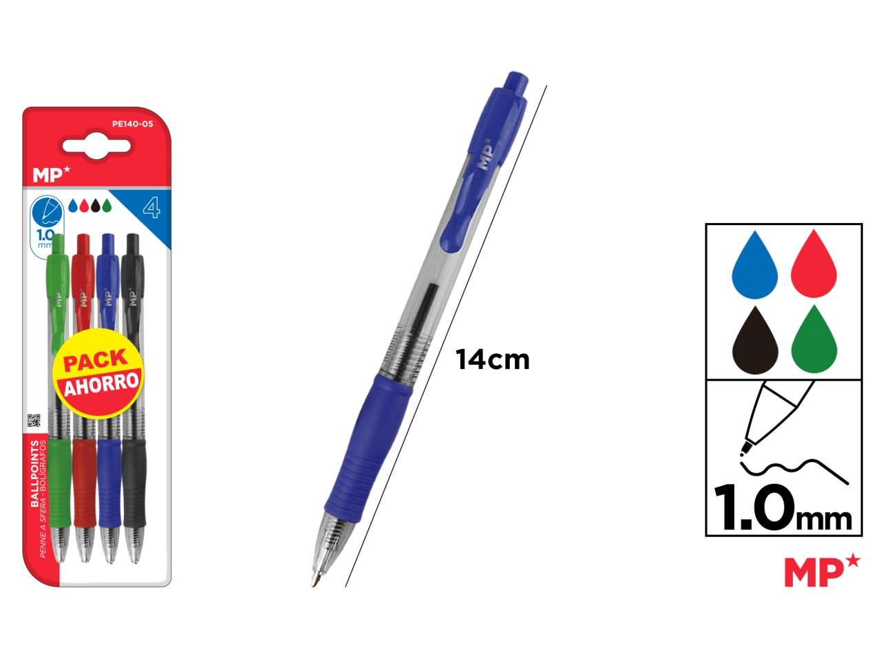 Mp penne sfera a scatto 1,0mm set da 4 penne