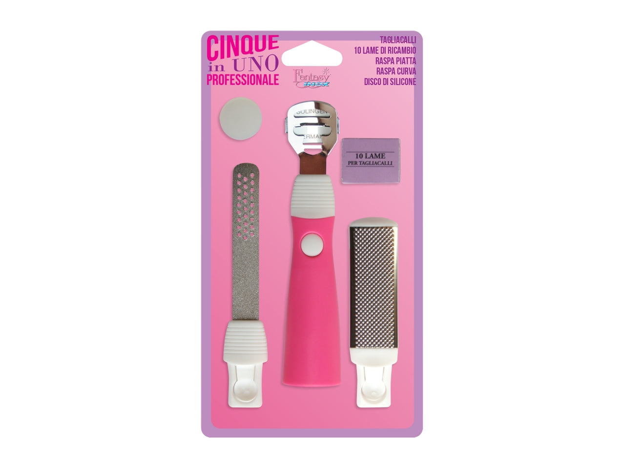 Set pedicure 5 in 1, tagliacalli, lame, 2 raspacalli