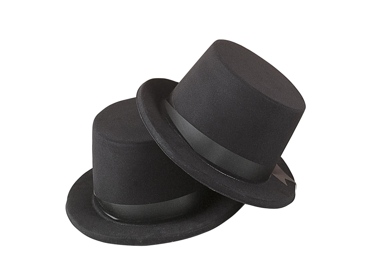 Cilindro e bombetta floccati con nastro decorativo