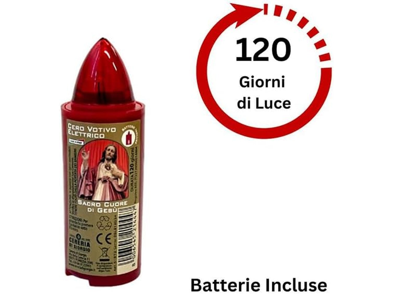 Cero votivo luxi elettrico d.3xh.9cm con pile incorporate 120 giorni