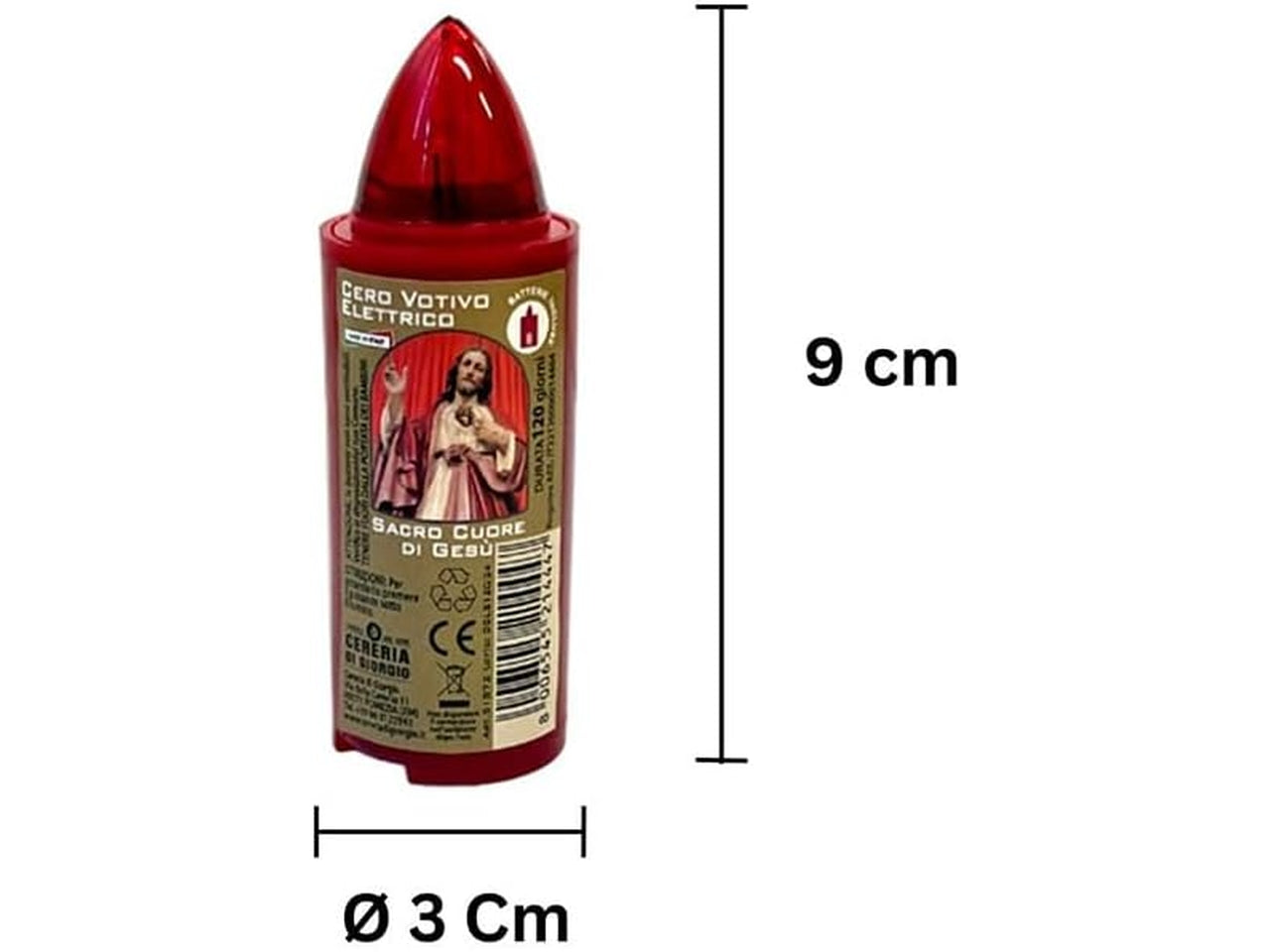 Cero votivo luxi elettrico d.3xh.9cm con pile incorporate 120 giorni