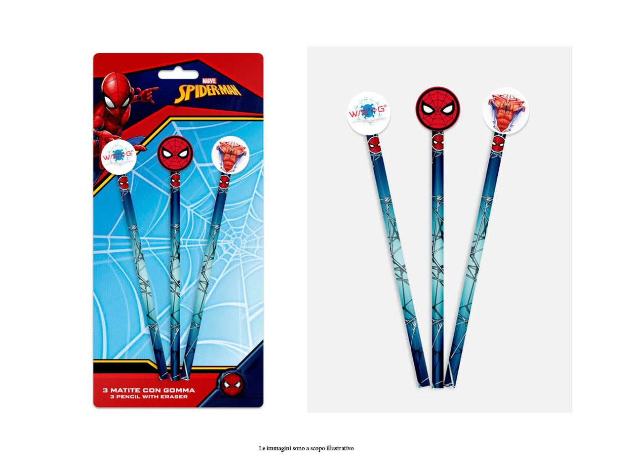 Spiderman matite set da 3 matite con gomma