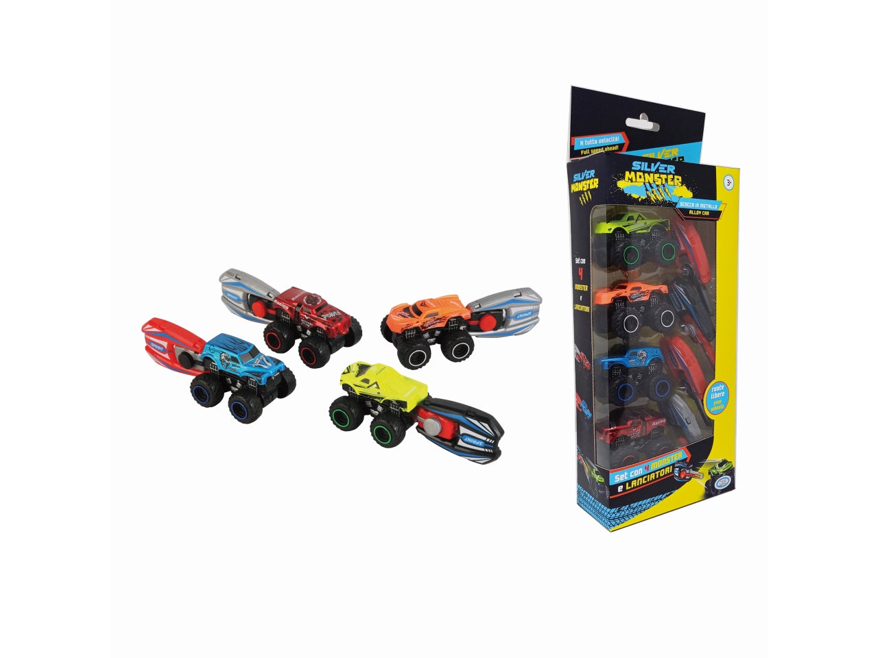 Silver monster multipack con 4 auto e lanciatore