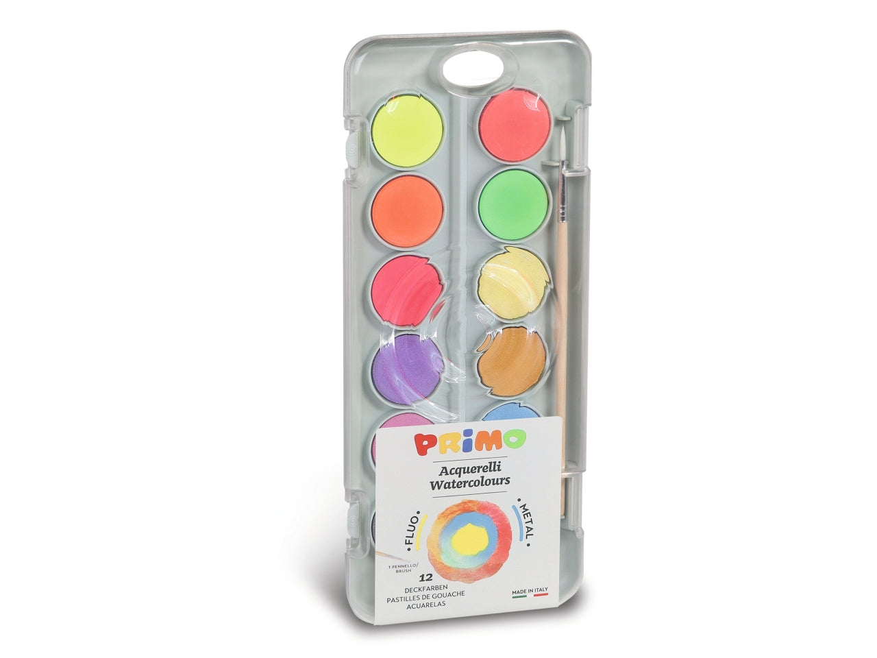 Primo acquerelli 30mm confezione da 12 colori fluo e metallizati