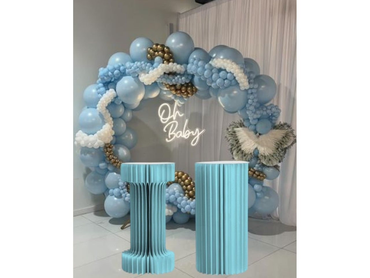 Colonna 2forme plissettate con led d.30xh.40cm azzurro