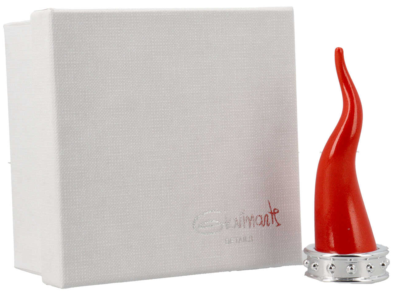 Corona argento h.9,5cm con corno rosso