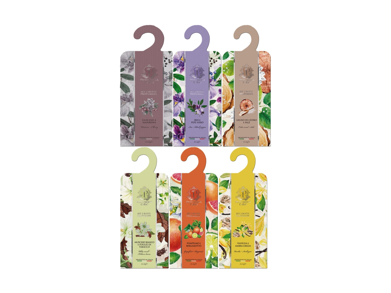 Buste profumate con grucce in 6 fragranze assortite la confezione composta da 2 buste profumate