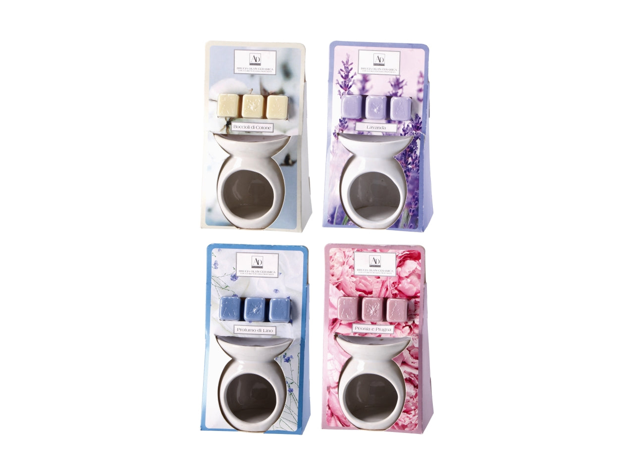 Brucia oli in ceramica con cubetti profumatori d9x10cm in 4 fraganze assortite
