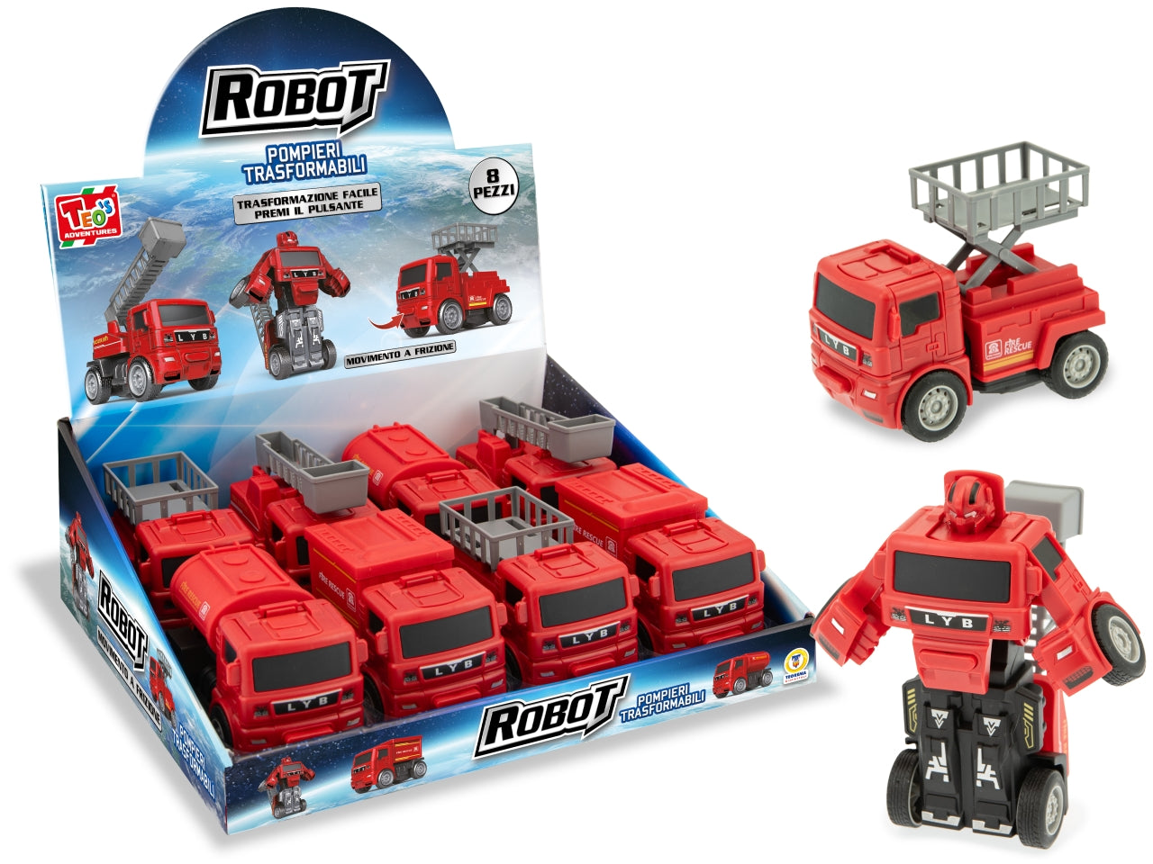 Teo's - camion pompieri robot a frizione 2 modelli assortiti