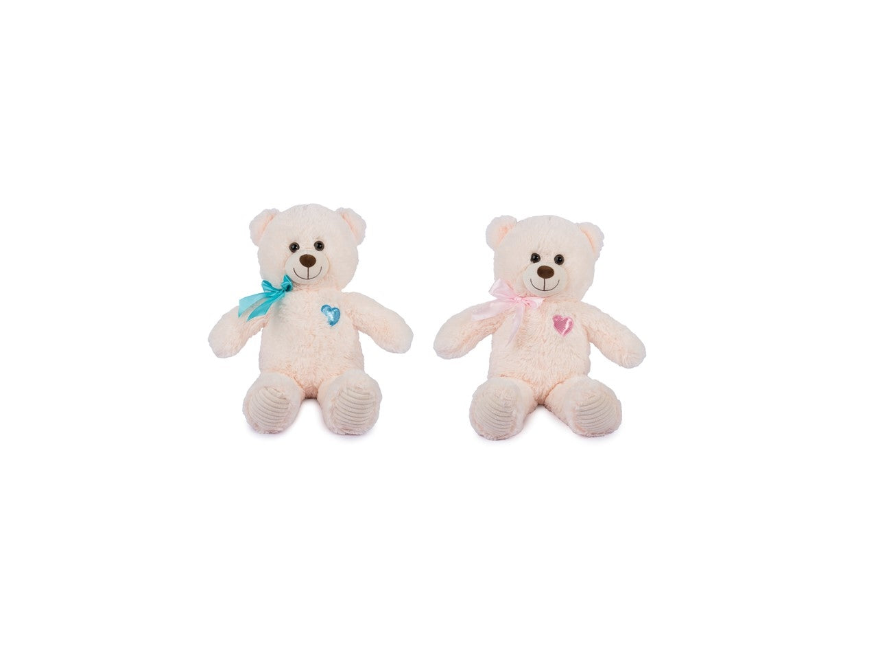Peluche  Orso Panna L60Cm in 2 assortimenti Ricami E Fiocco Rosa Azzurro