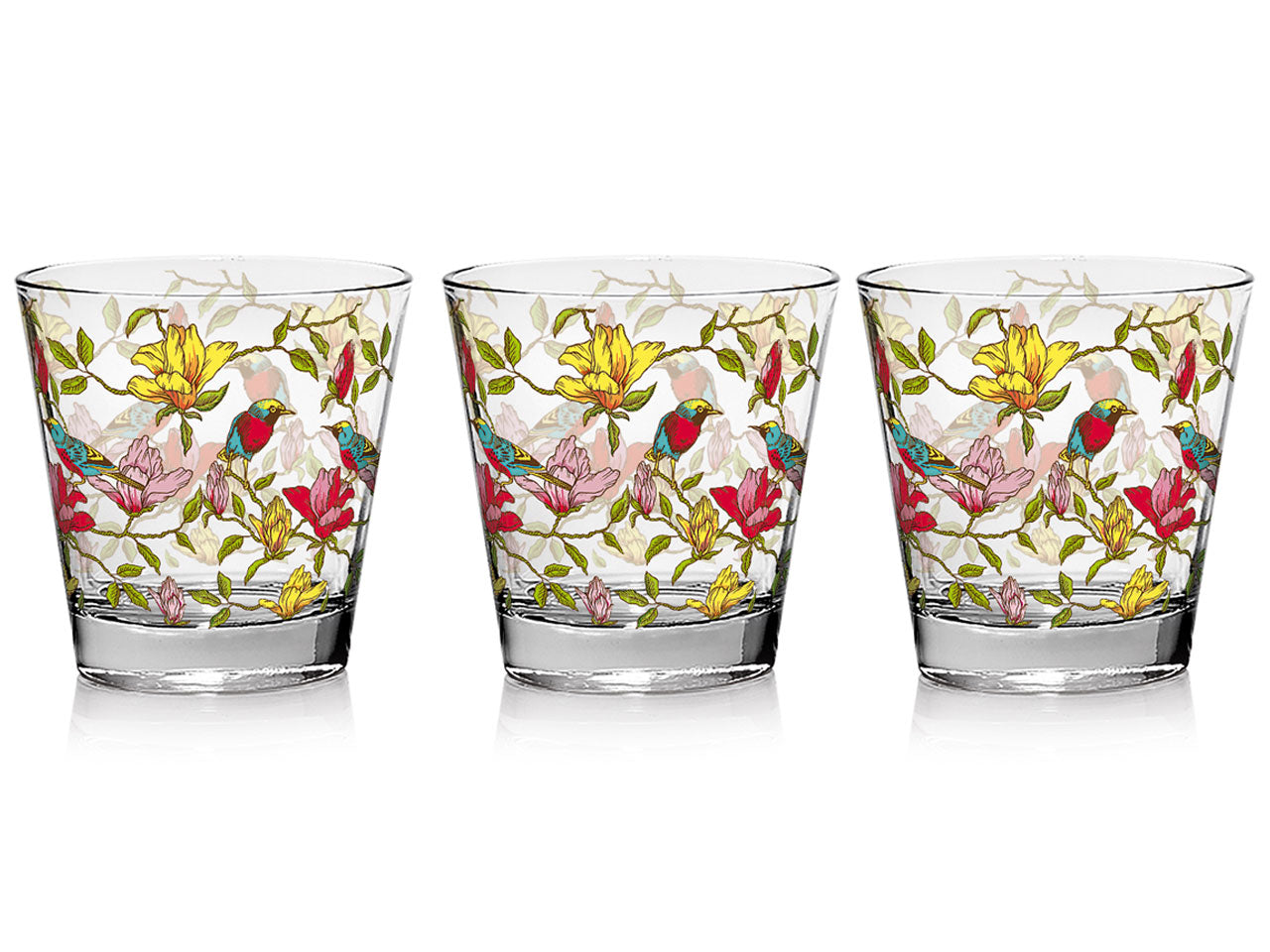 Tumbler acqua in vetro 250cc nadia set da 3 bicchieri con decoro paradise