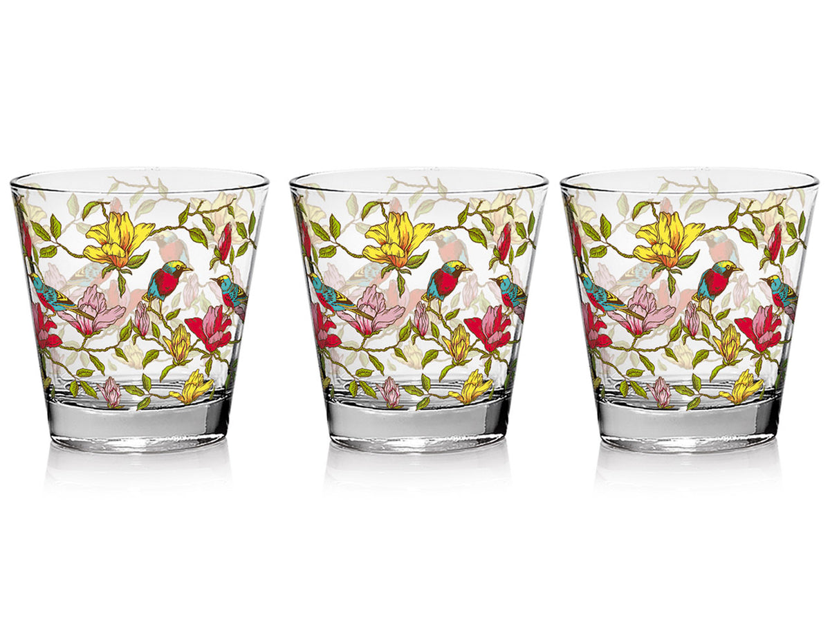 Tumbler acqua in vetro 250cc nadia set da 3 bicchieri con decoro paradise