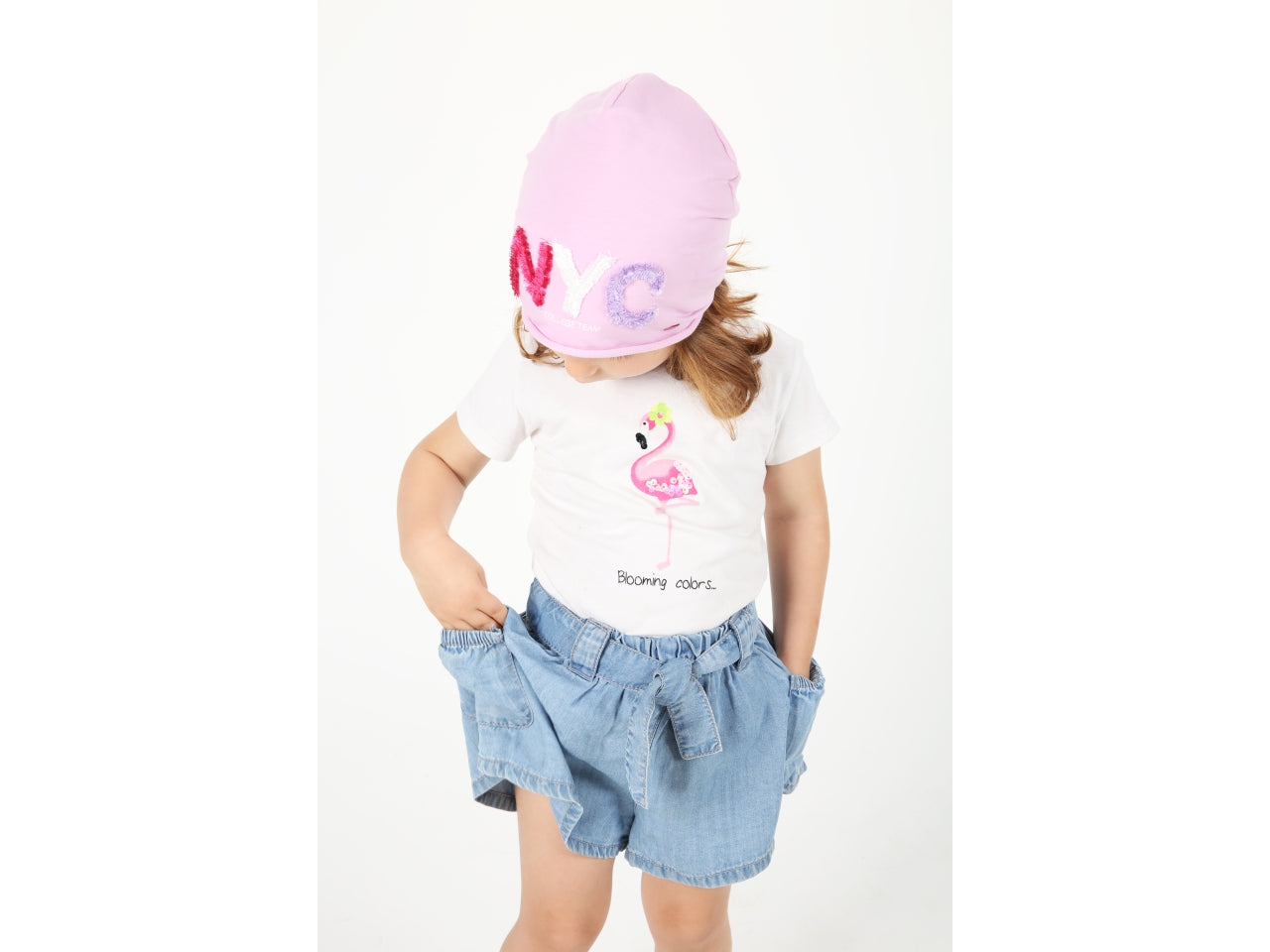 Berretto con ricamo nyc frange taglia unica rosa