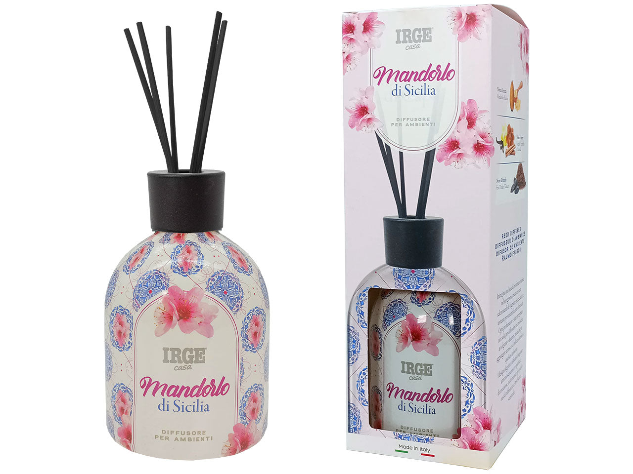 Diffusore di essenza con bottiglia decorata 500ml profumazione mandorlo di sicilia