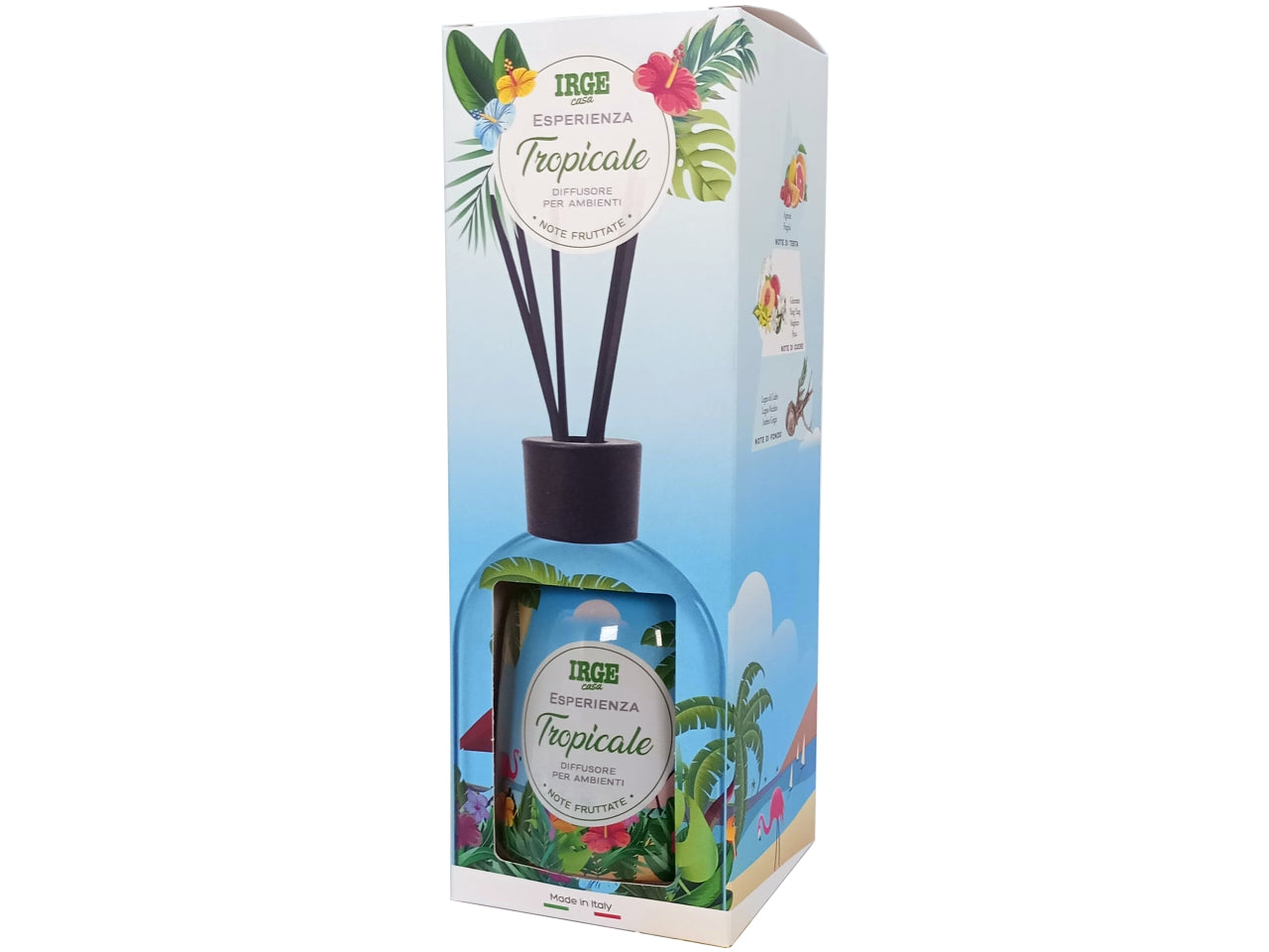 Diffusore di essenza con bottiglia decorata 500ml profumazione esperienza tropicale