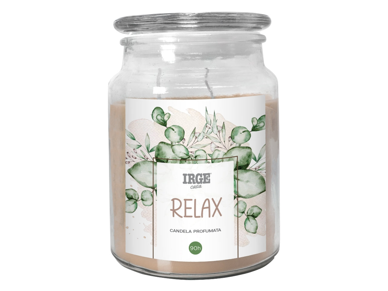 Candela barattolo in vetro con coperchio 510gr relax