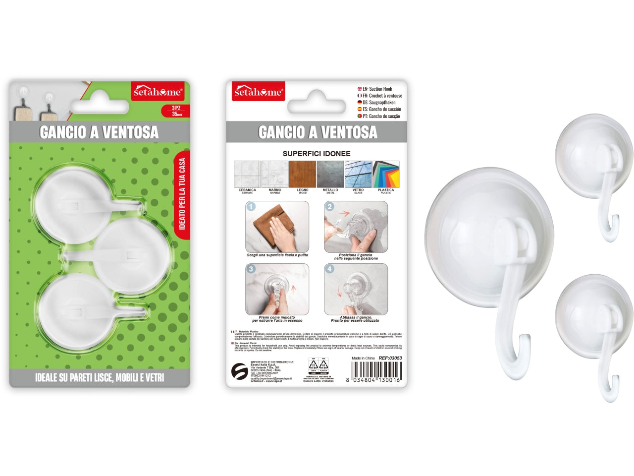 Gancio a ventosa rotondo 35mm confezione da 3 ganci