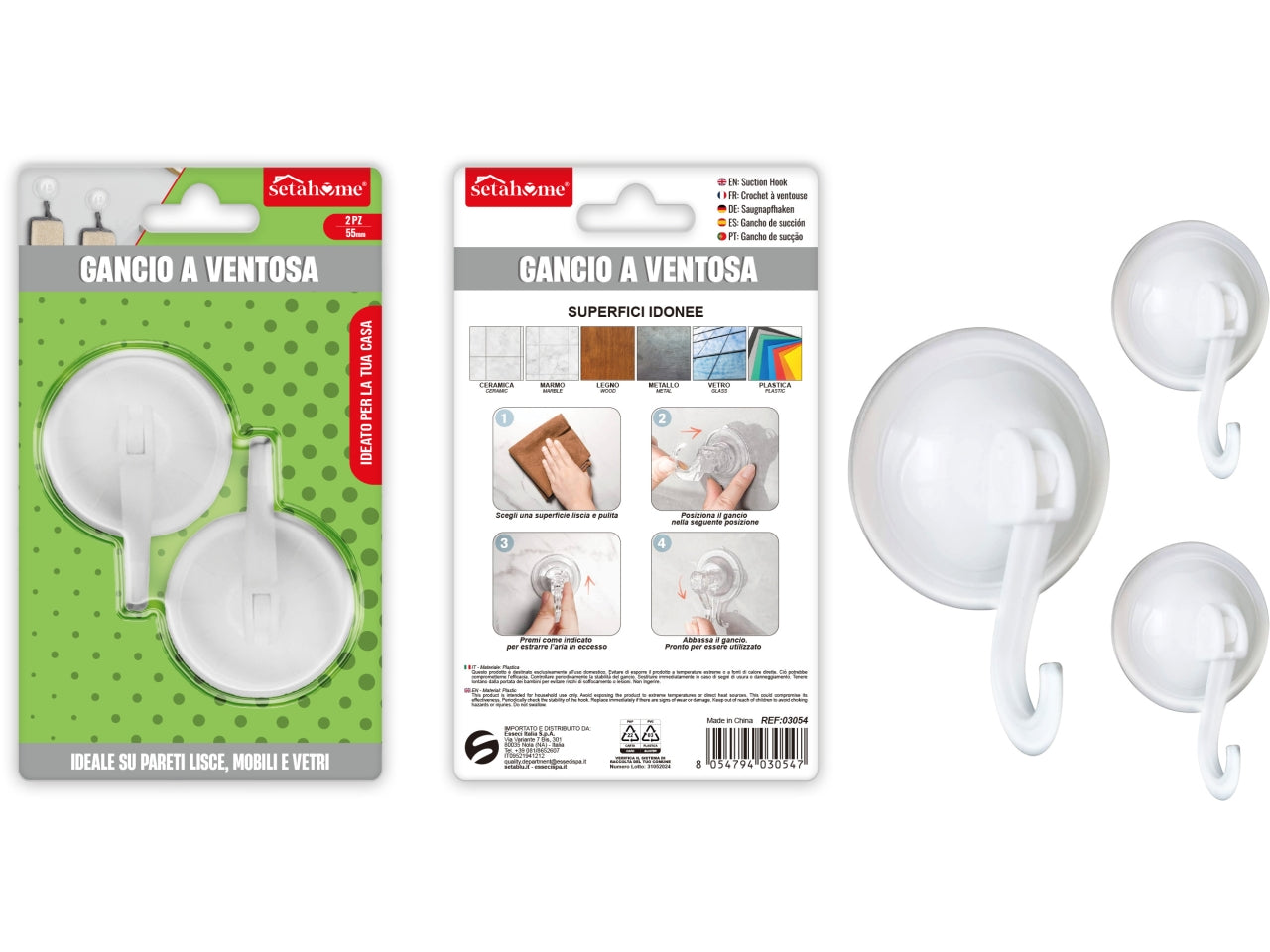 Gancio a ventosa rotondo 55mm confezione da 2 ganci