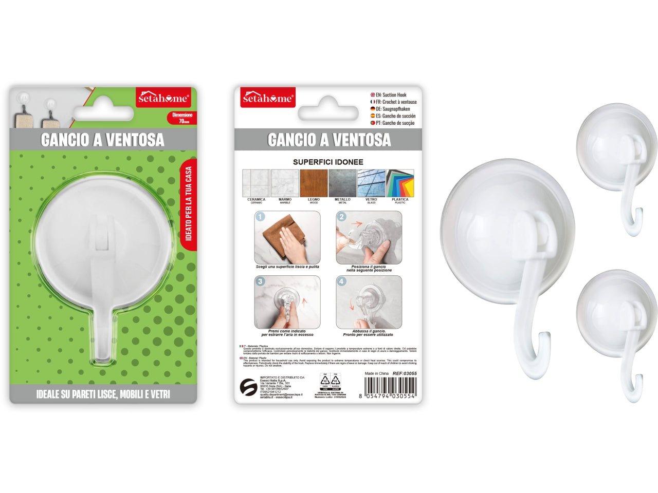 Gancio a ventosa rotondo 70mm