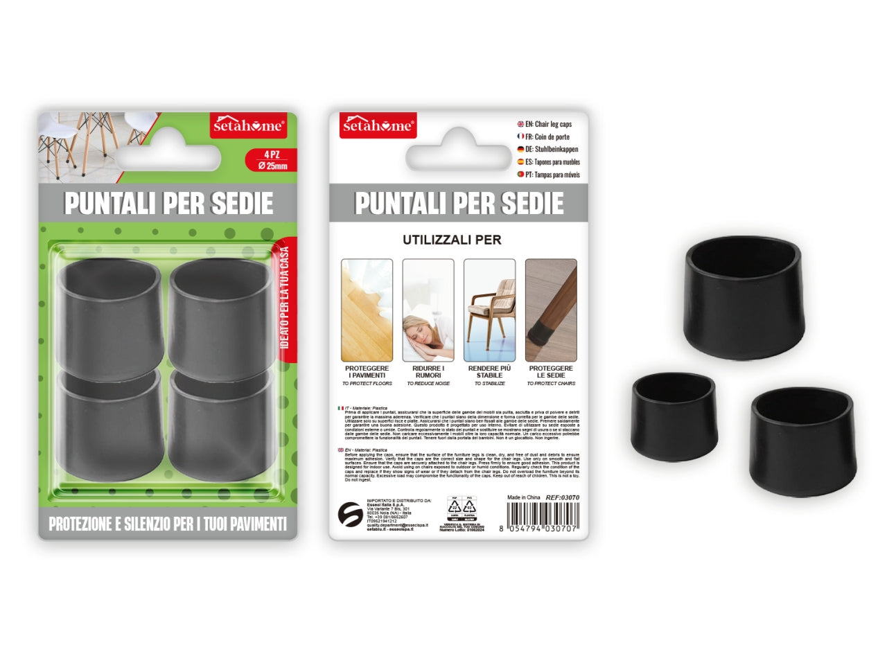 Puntali per sedie rotondi d.25mm confezione da 4 puntali