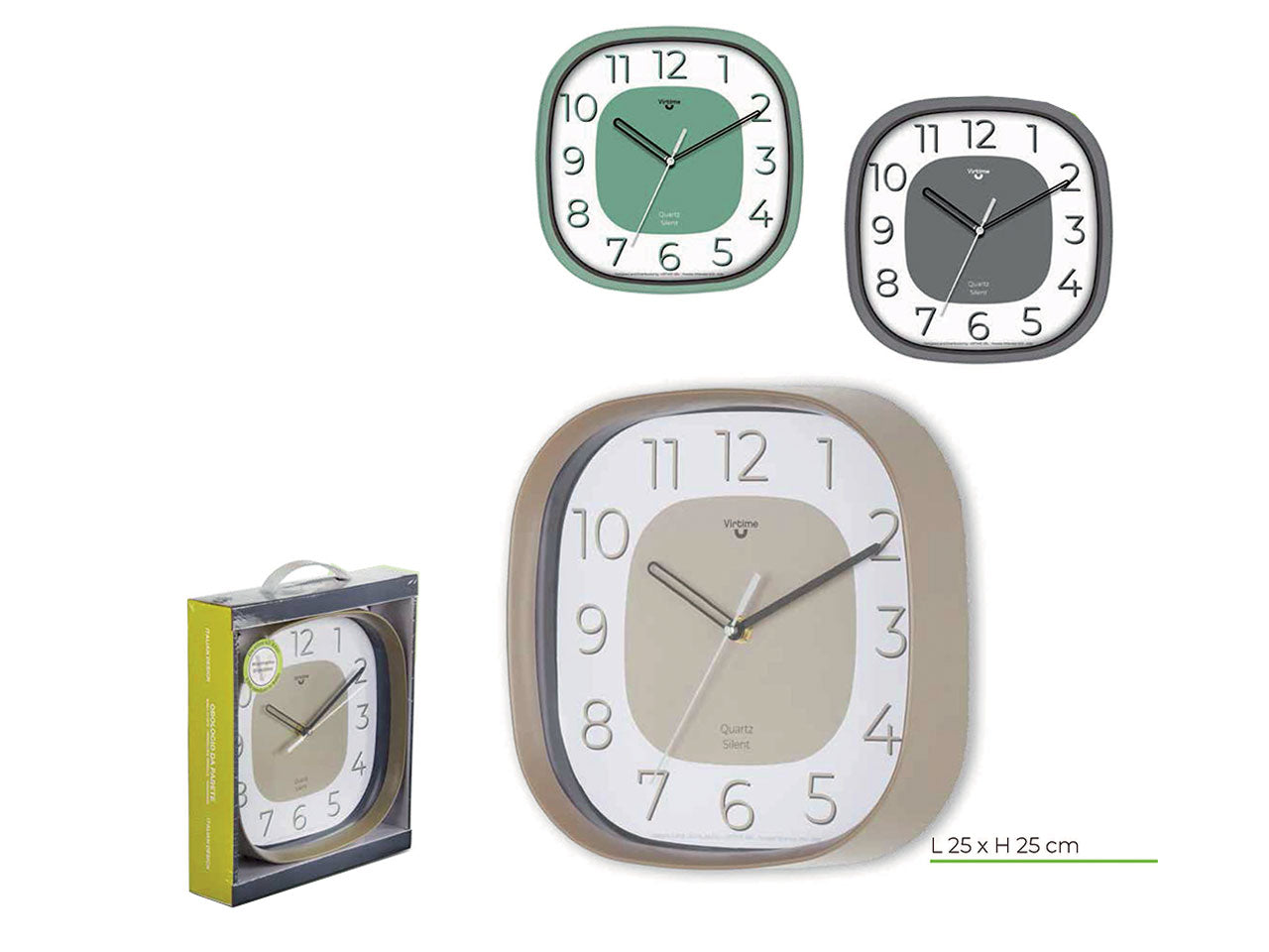 Orologio da parete abd d.25x25cm movimento sweep quadrante colorato centre - 3 colori assortiti