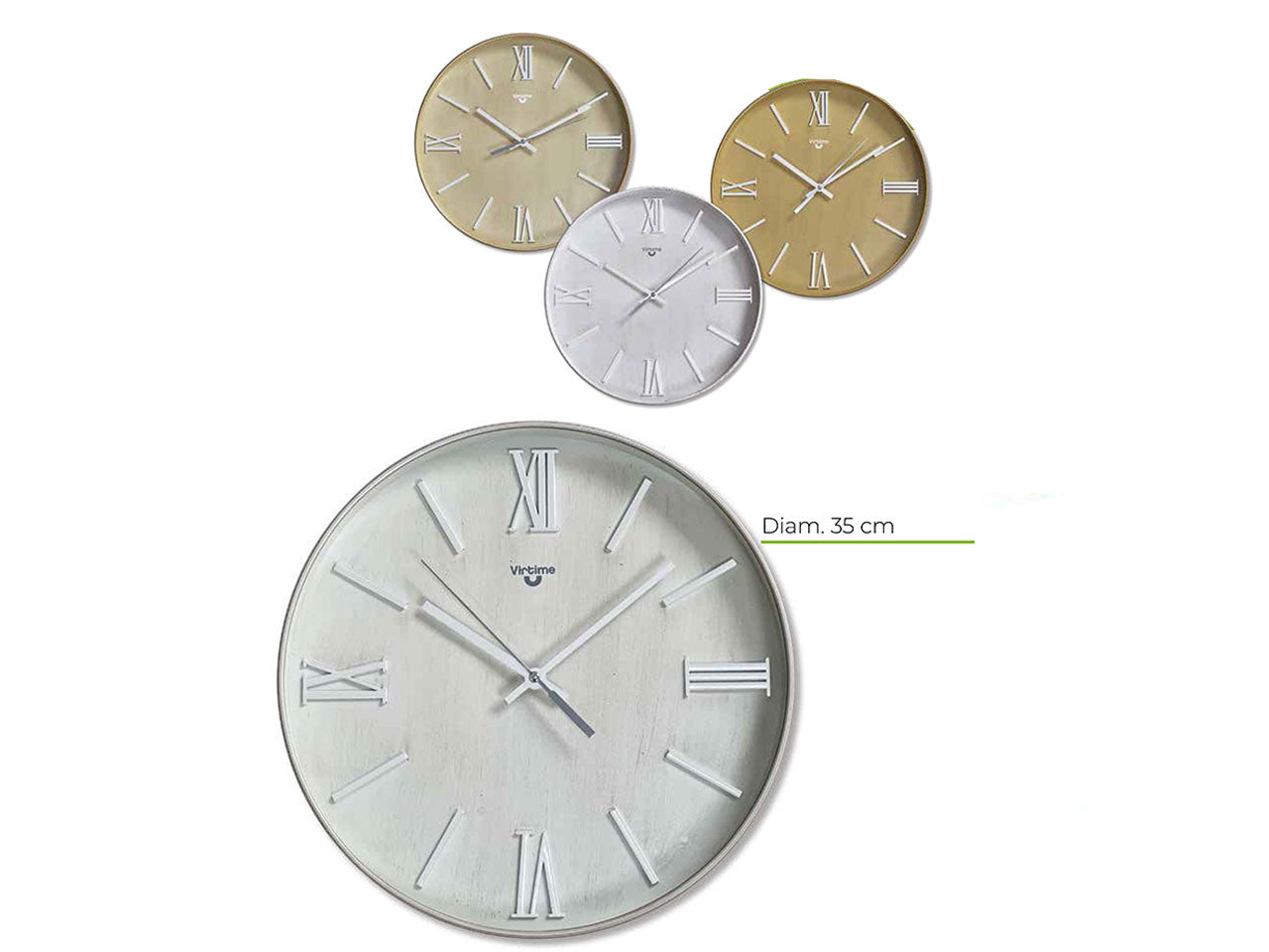 Orologio da parete abs d.35cm movimento sweep effetto legno 4 colori assortiti