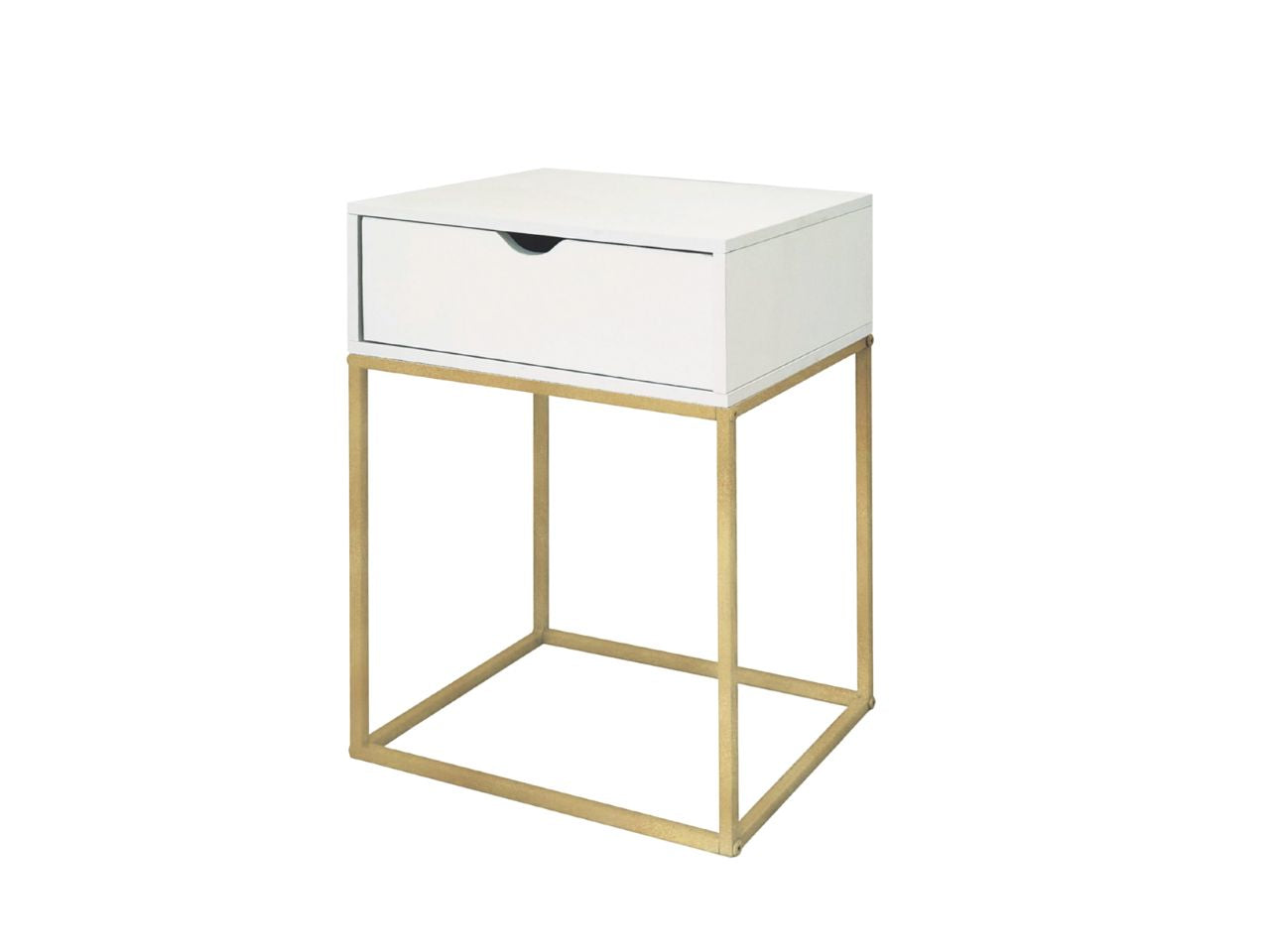 Tavolino con cassetto metallo gold/legno bianco