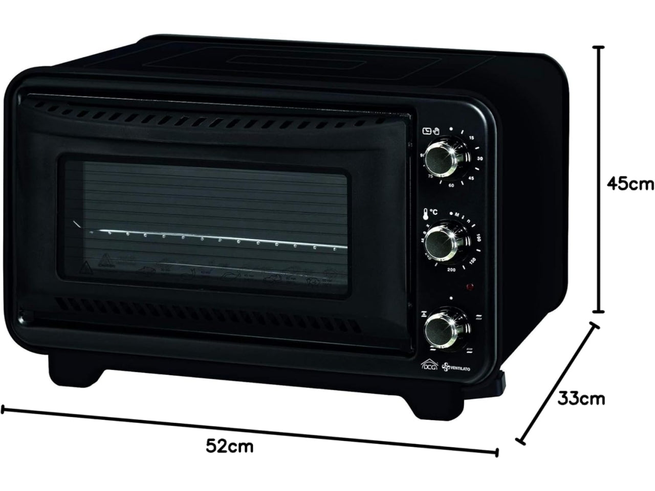 Forno elettrico ventilato 35l con interno smaltato e luce 1300w 52x45h.33cm