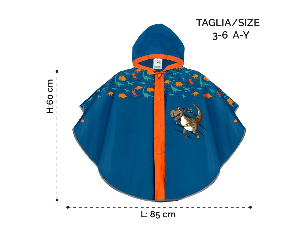 Poncho pioggia Dinosauro per bambino blu in eva - Perletti