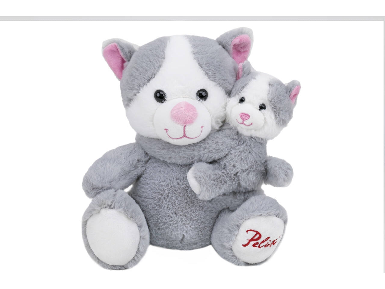 Peluche animale mamma con bebe' 28cm in 4 varianti