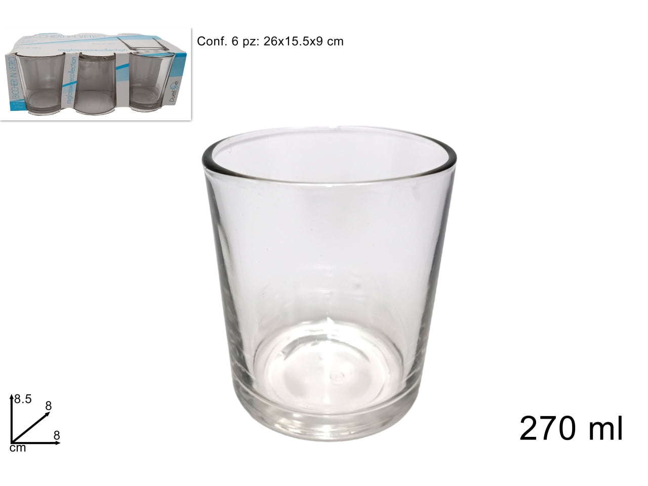 Bicchieri vetro liscio 27ml in confezione da 6 pezzi