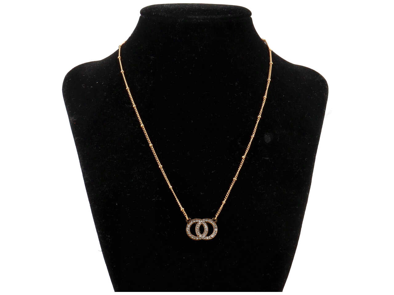 COLLANA CON 2 CERCHI INTRECCIATI CON ZIRCONI ORO