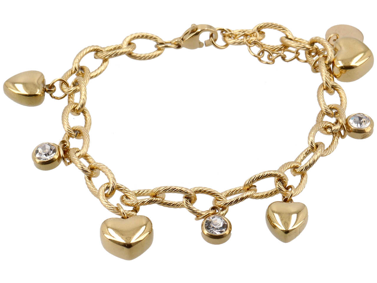 Bracciale charme cuori 3d e punti luce oro