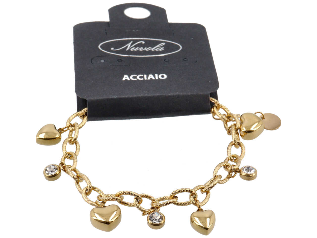 Bracciale charme cuori 3d e punti luce oro