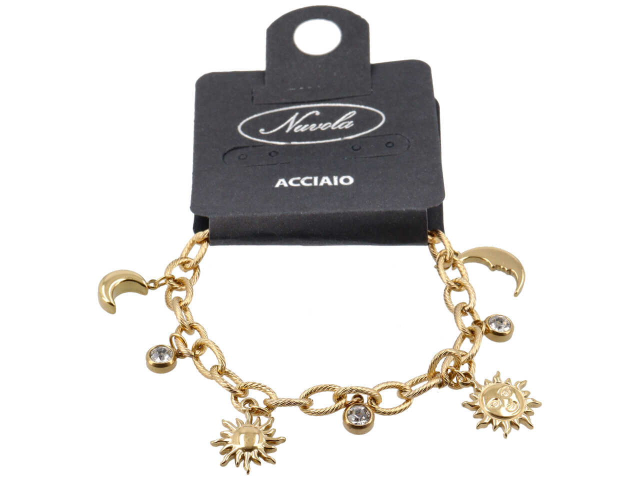 Bracciale charme lune soli e punti luce oro