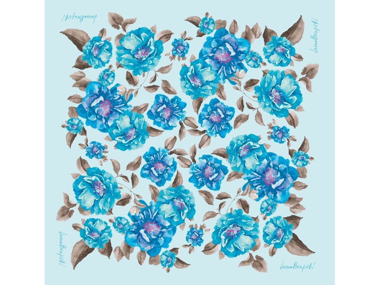 FOULARD FIORI AZZURRO 90X90CM