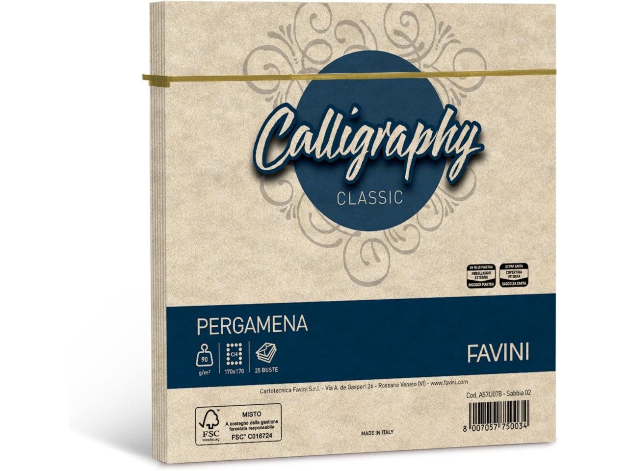 BUSTE CALLIGRAPHY PERGAMENATA 17X17CM 90GR 25 PEZZI SABBIA