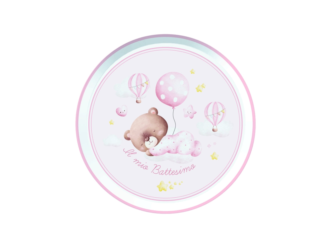 PIATTI BATTESIMO ORSO ROSA 24CM CONFEZIONE 6 PEZZI