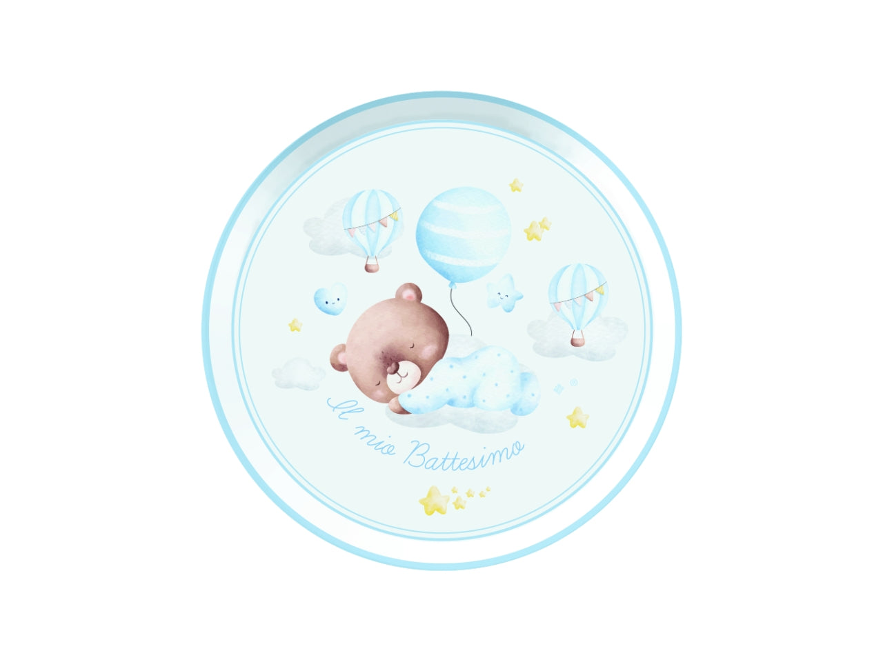 PIATTI BATTESIMO ORSO CELESTE 24CM CONFEZIONE 6 PEZZI
