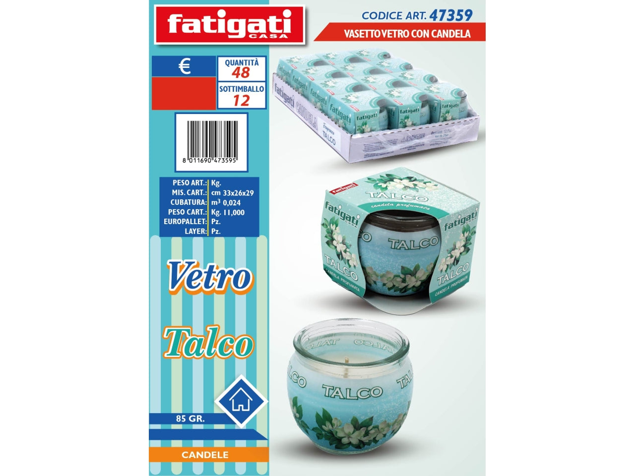 VASETTO VETRO CON CANDELA PROFUMAZIONE TALCO