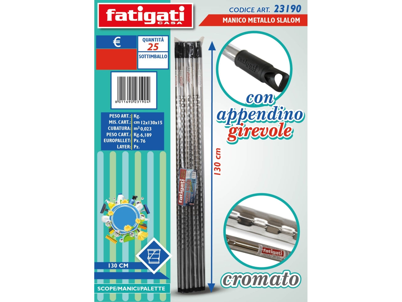 MANICO IN METALLO SLALOM 130CM
