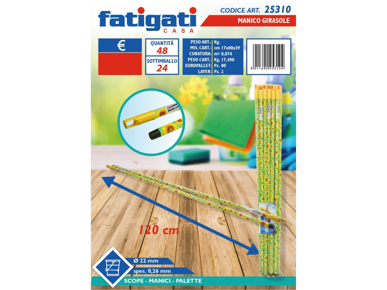 MANICO IN METALLO DECORAZIONE GIRASOLE 120CM