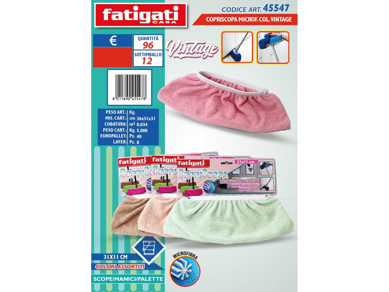 COPRISCOPA MICROFIBRA 31X11CM COLORI ASSORTITI