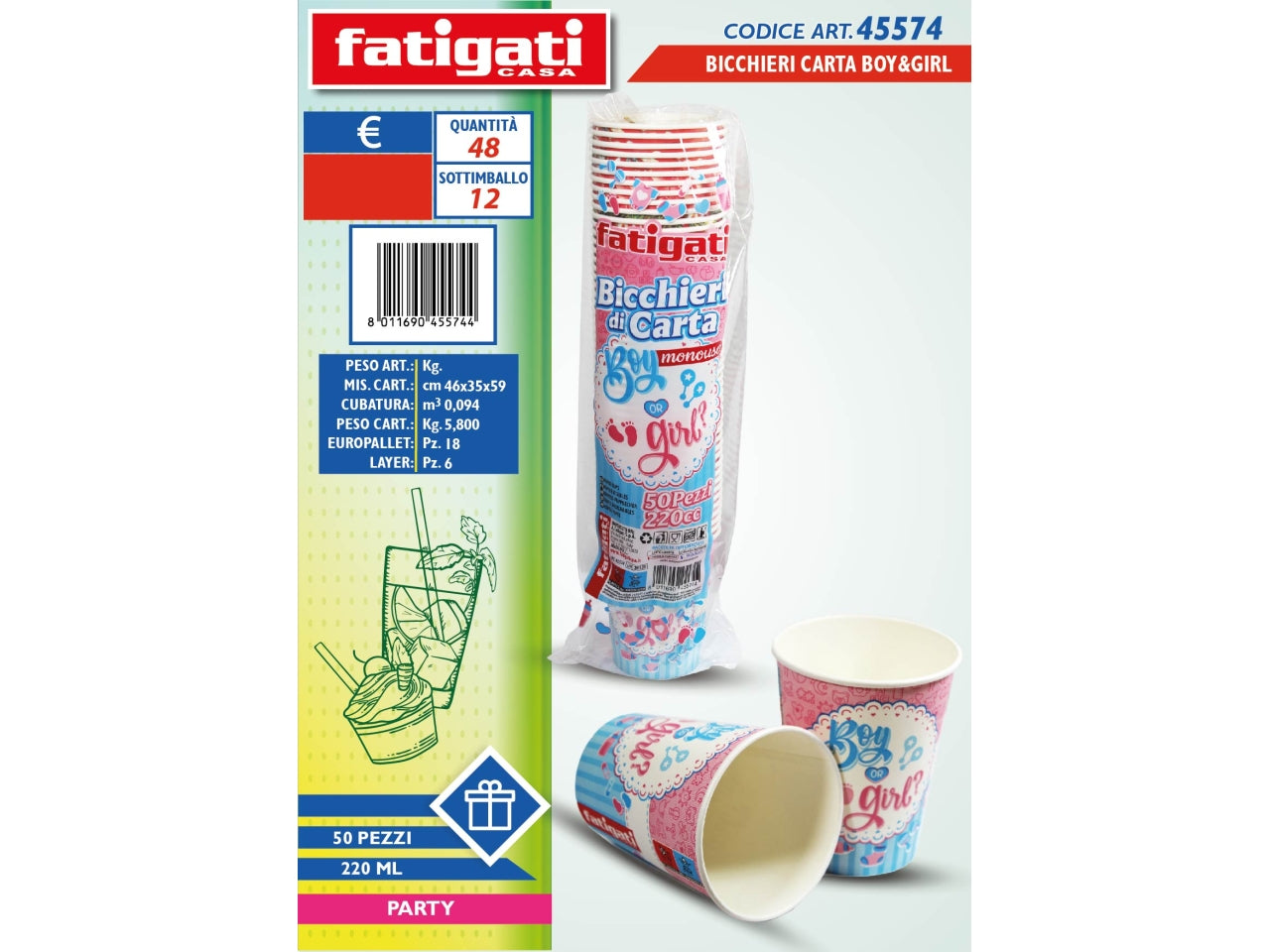 BICCHIERI DI CARTA BOY&GIRL 220CC