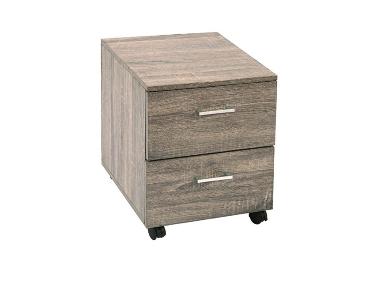 COMODINO LEGNO CON 2 CASSETTI CON ROTELLE COLOLORE  ROVERE CHIARO H.53X39X43CM