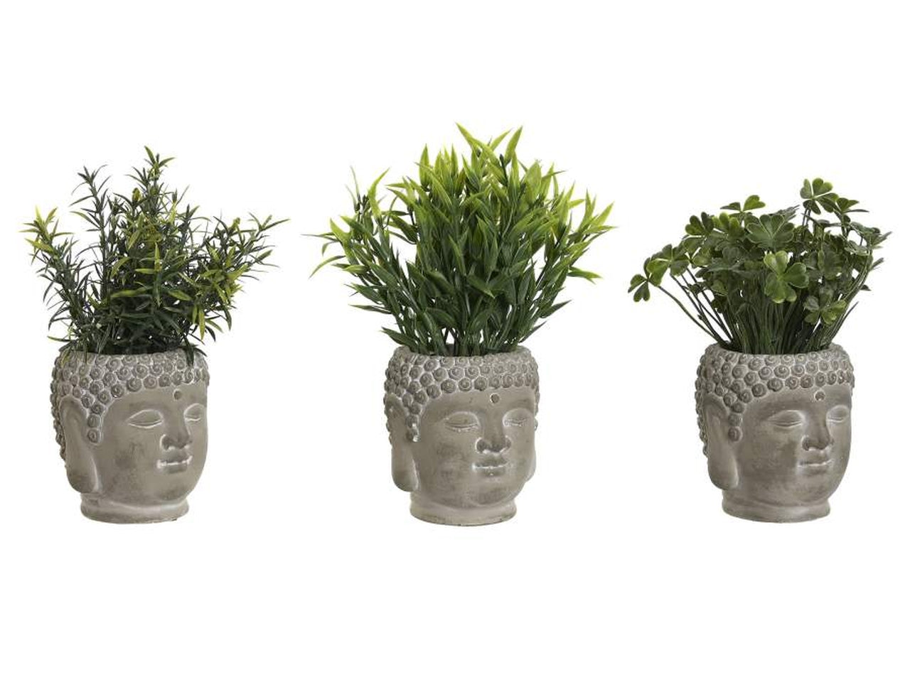 Pianta con vaso soggetto budda in cemento 10x10x21cm in 3 modelli assortiti