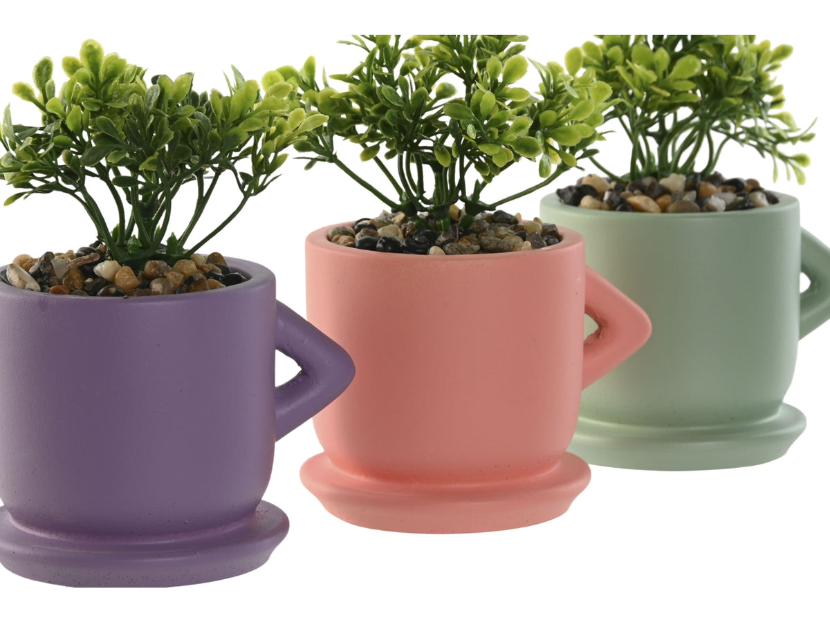 Pianta con vaso in cemento 9x7x12cm  in 3 modelli assortiti