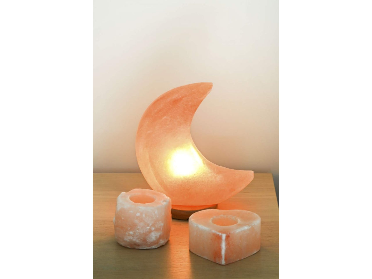 Lampada da tavolo a forma di luna in acacia 20x10x23cm